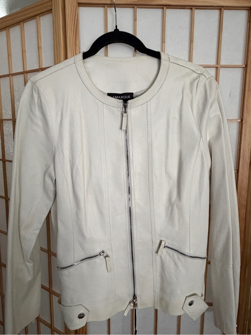 LAMARQUE White Soft Leather Zip-Front Jacket